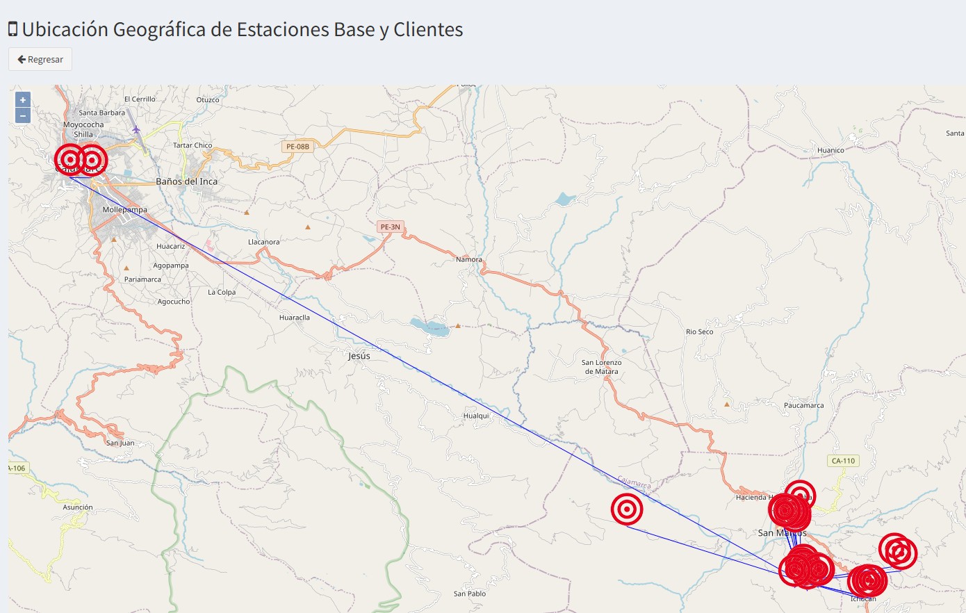 Mapa de geolocalización de la infraestructura de red.